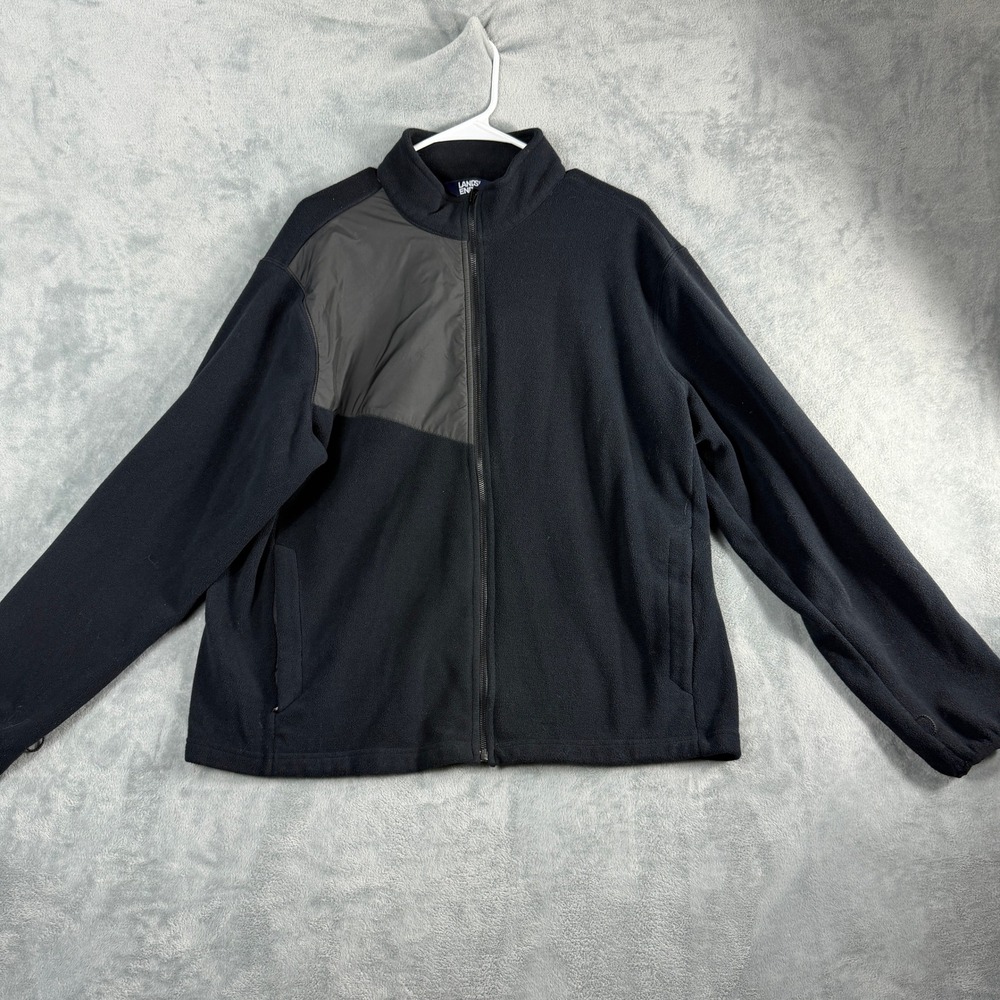 Lands End Mens L Black Full Zip Fleece Jacket Utility Gorpcore Outdoor Layer